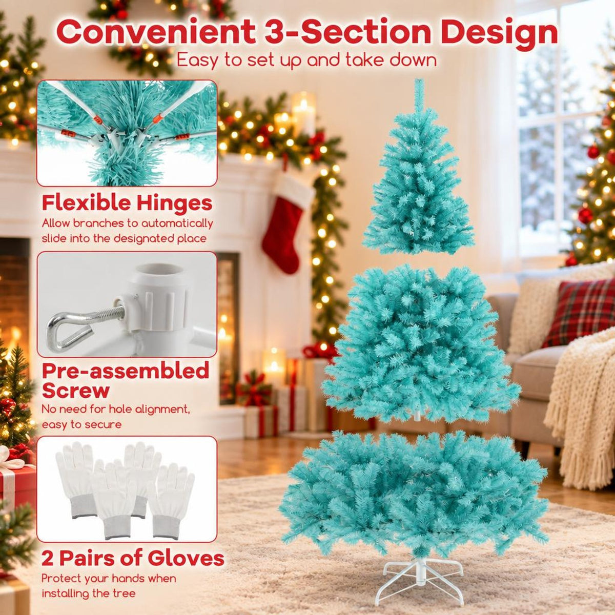Airfind 6/7 FT Blue Artificial Christmas Tree with 280/380 Warm White LED Lights and Foldable Metal Stand-7 ft, Blue