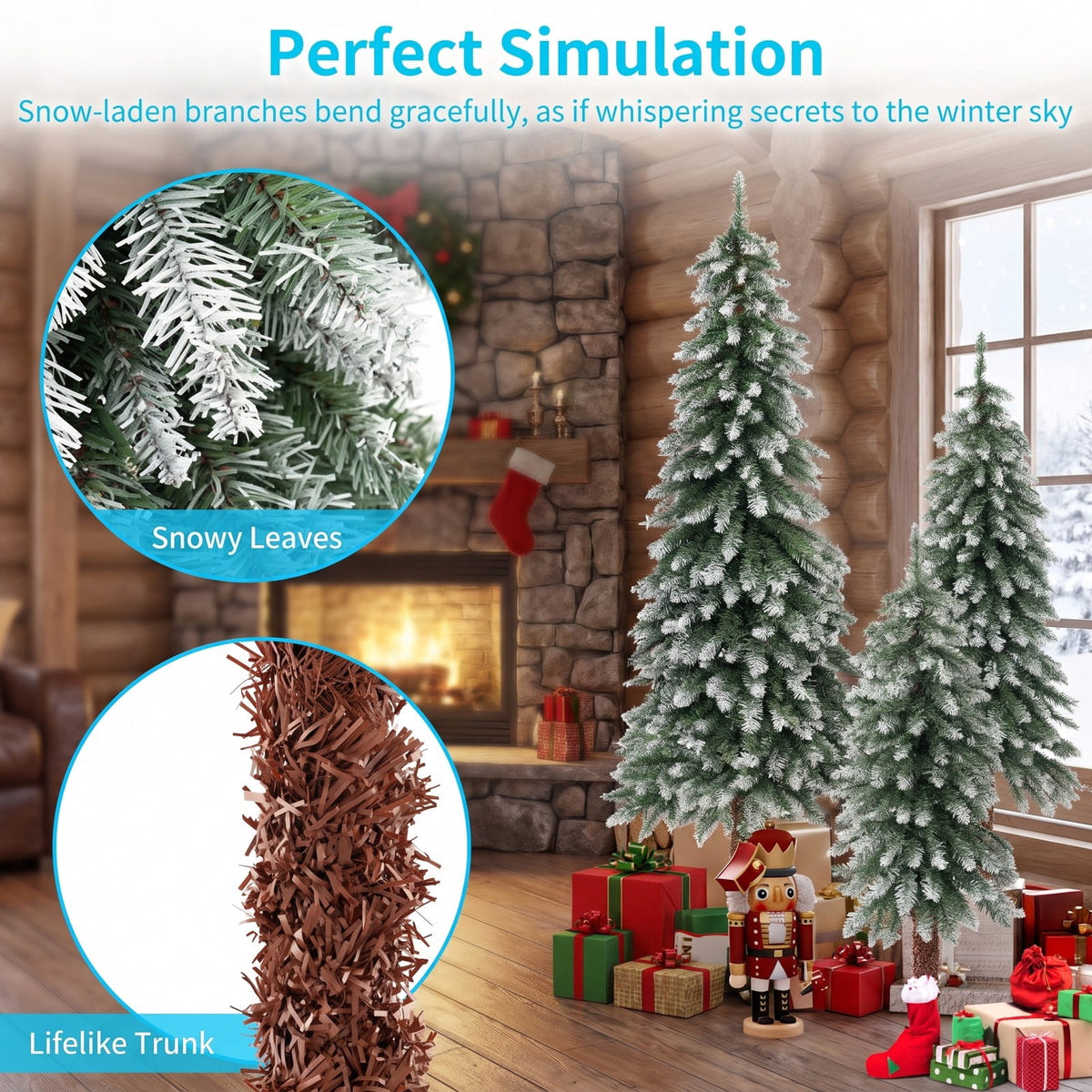 Airfind Pre-Lit Christmas Tree Set of 3, PVC Metal Tree Height (Small/Medium/Big) 3 ft Tree Width (Small/Medium/Big) 1.3 ft Frame, Green and White