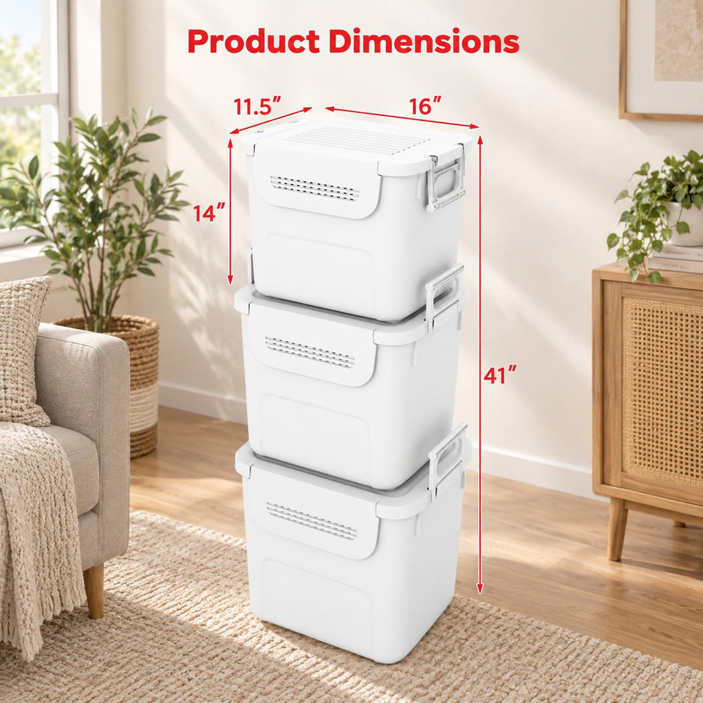 Airfind 3 Pieces Plastic Storage Bins Stackable with Front Door and Side Handles, 18 lbs Capacity, PP Frame, White