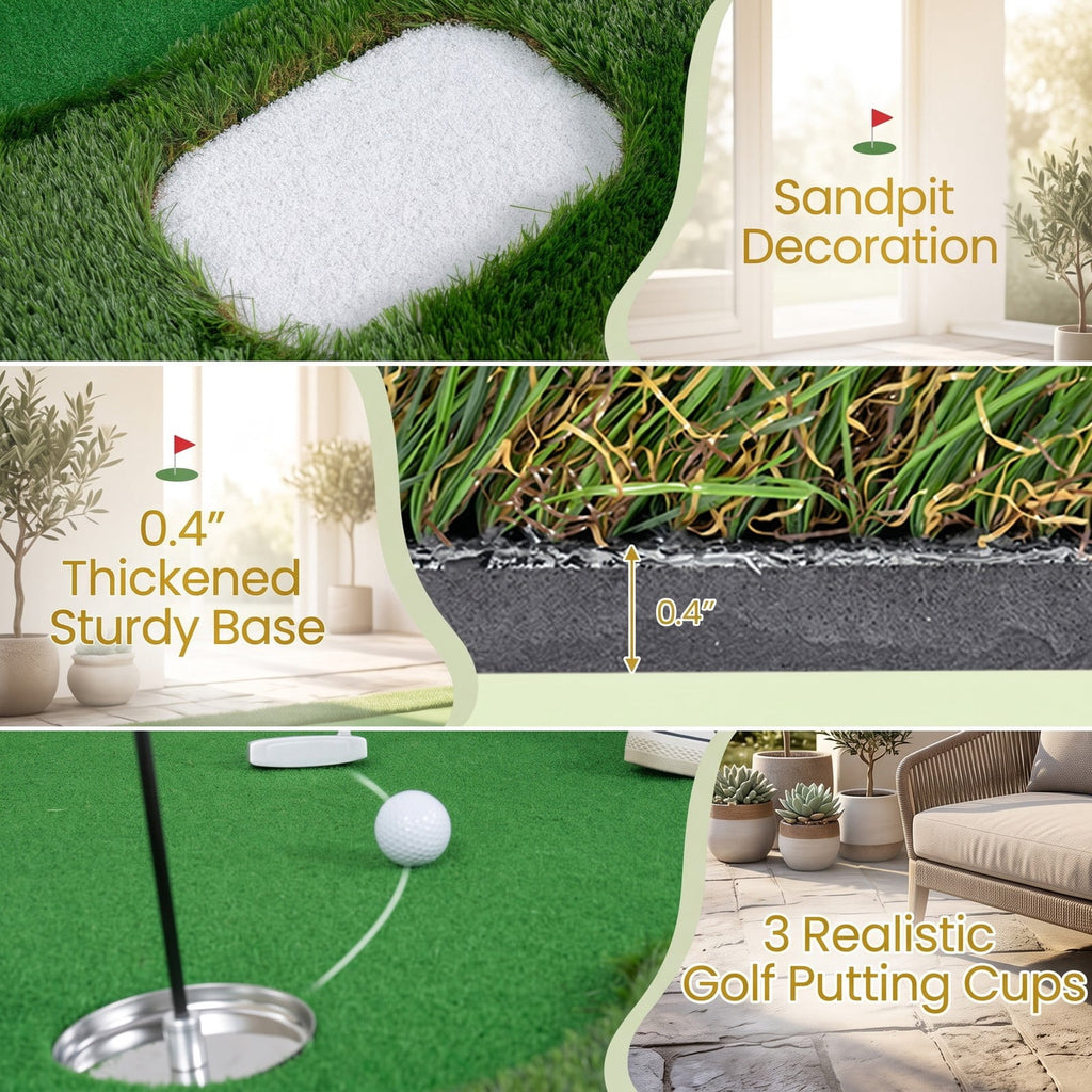 Airfind 10 x 3.5ft Golf Putting Green Mat with 3 Hole Cups and 3 Flags, Indoor Outdoor Practice Putting Training Turf for Home Backyard Garage Office, Green