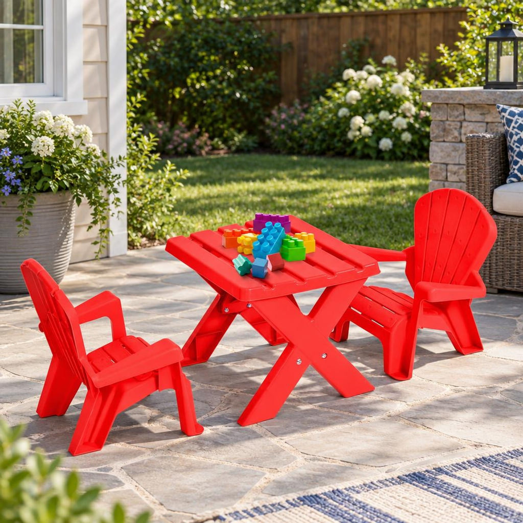 Airfind Plastic Youth Play Table, 3-Piece, Chair Set, 22 lbs Capacity, PP Frame, Durable construction lasts for years, Red