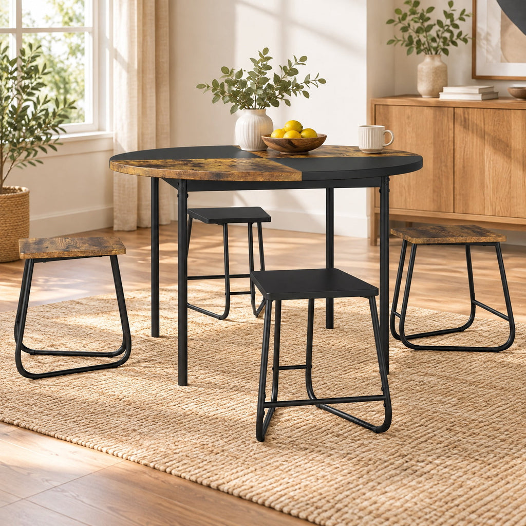 Airfind 5-Piece Dining Set for 4 47 Inch Round Kitchen Table and 4 Stools, MDF Metal Frame, Brown, Table Size 47in x 30in
