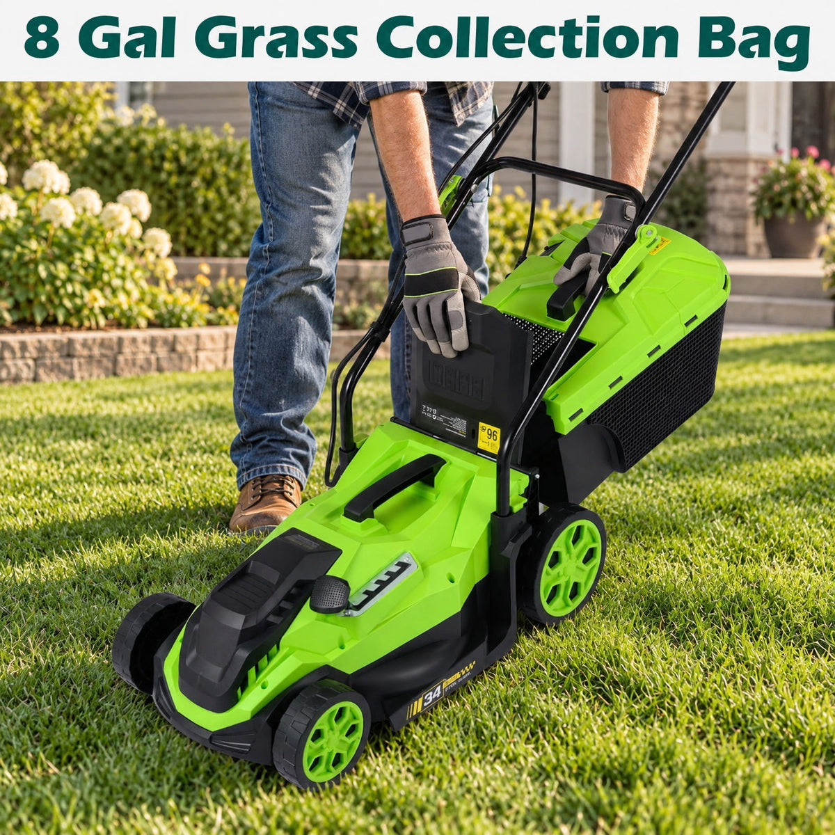 Airfind 14-Inch 12-Amp Corded Electric Lawn Mower w/ 5-Position Height Adjustment, Metal Frame, 44-45.5 x 14 x 38.5-39.5 Footprint, Green