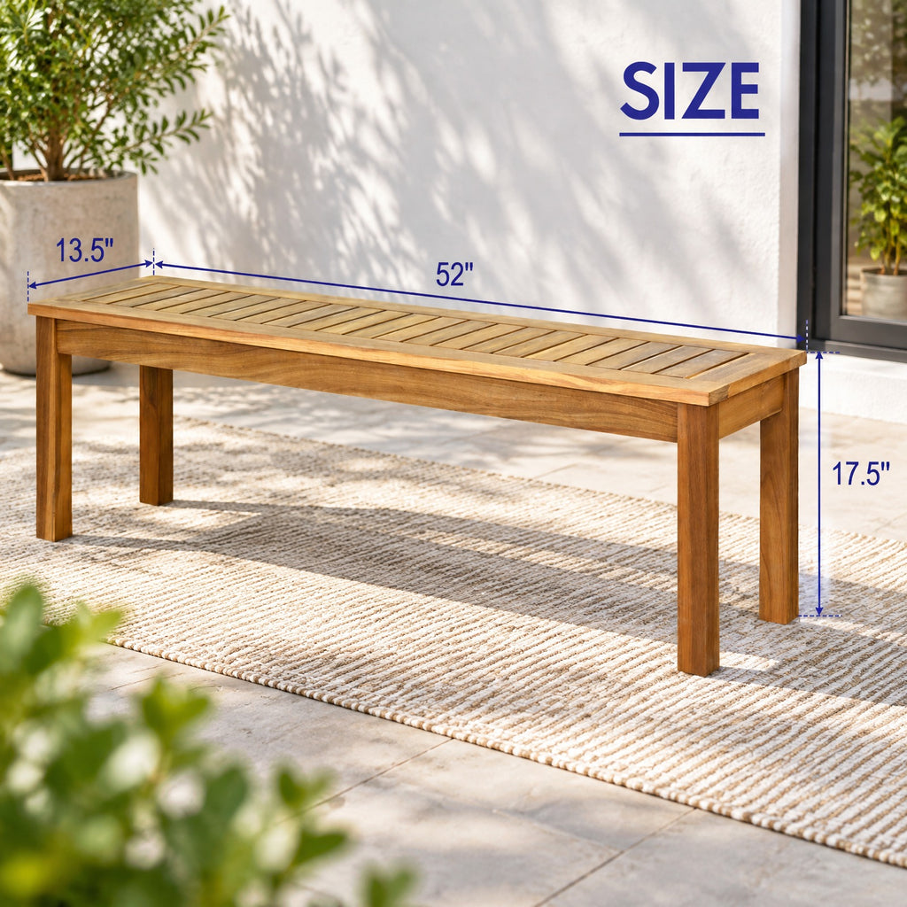 Airfind 52 Inch Outdoor Acacia Wood Dining Bench Chair, 700 lbs Capacity, Acacia wood Frame, 52 x 13.5 x 17.5 Footprint, Wood