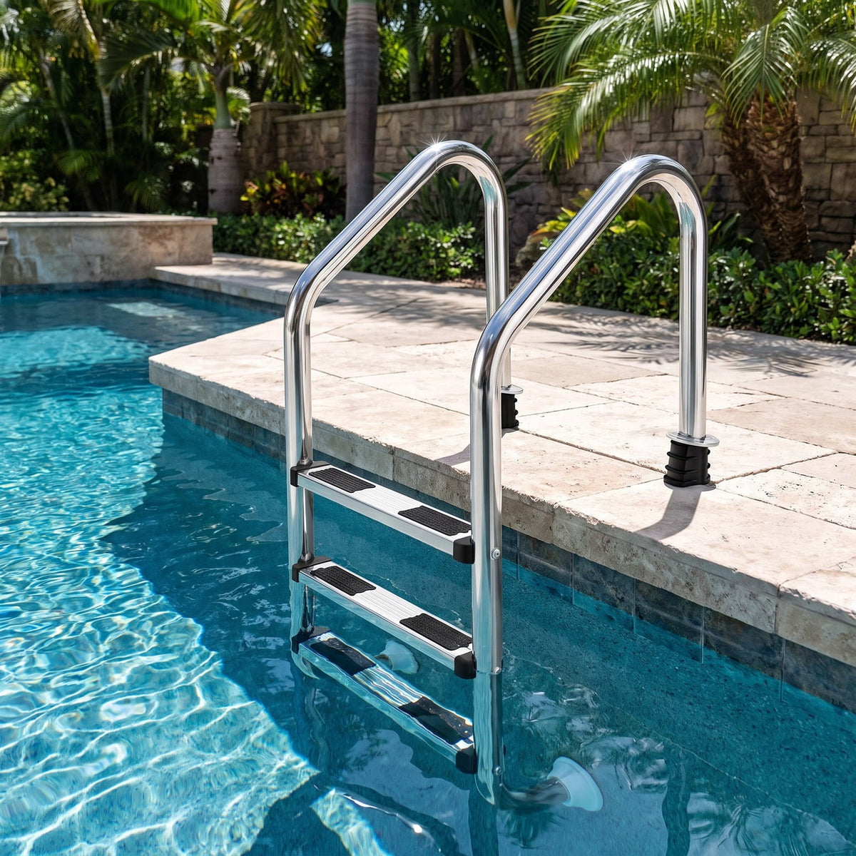 Airfind 3-Step Stainless Steel Swimming Pool Ladder with Anti-Slip Step, 265 lbs Capacity, 25 x 21.5 x 58 (L x W x H) Step Footprint, Silver