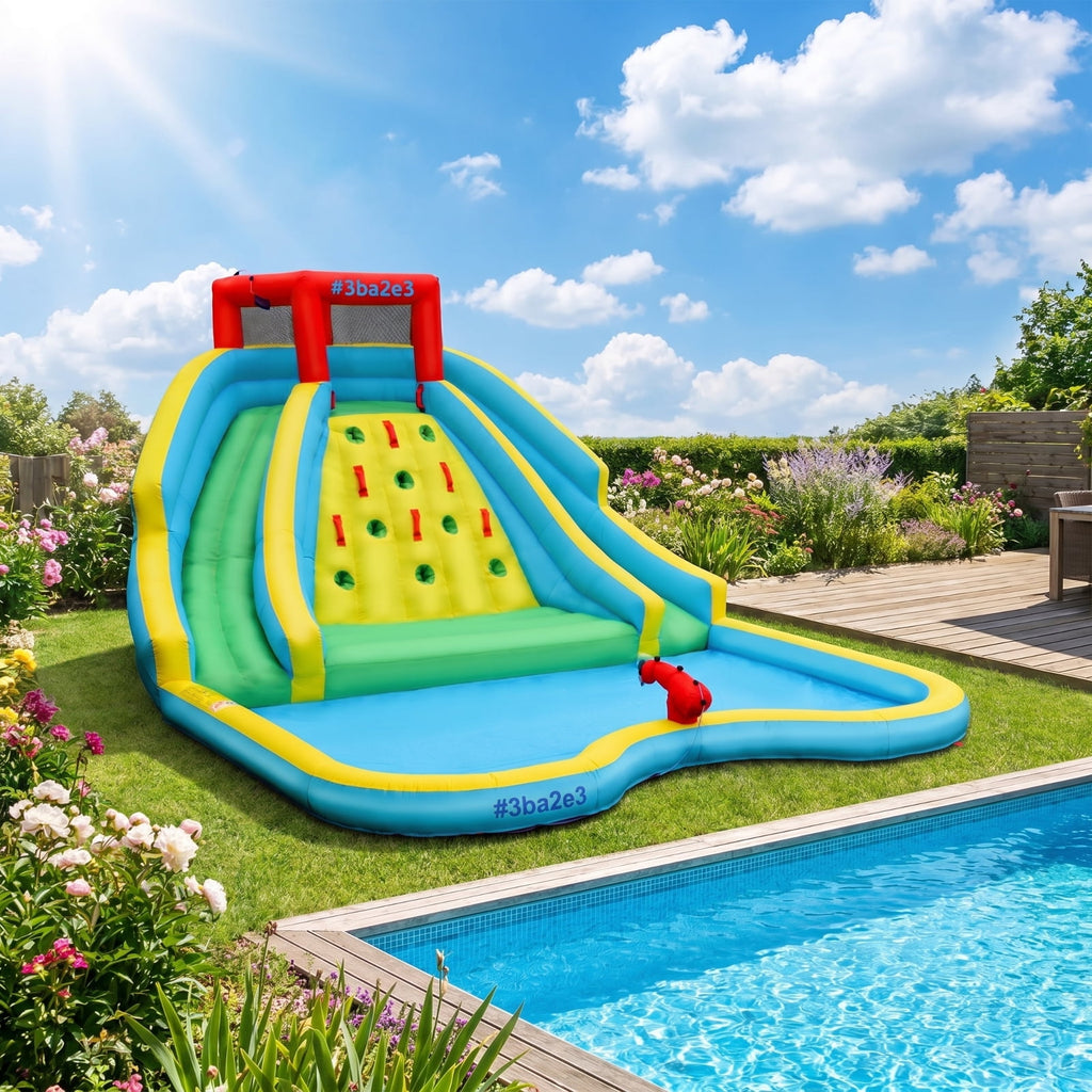 Airfind Double-Side Inflatable Water Slide Park with Climbing Wall, Dual Slides, Splash Pool and Water Cannon, 178x144x92in Bounce House for Kids 3-8