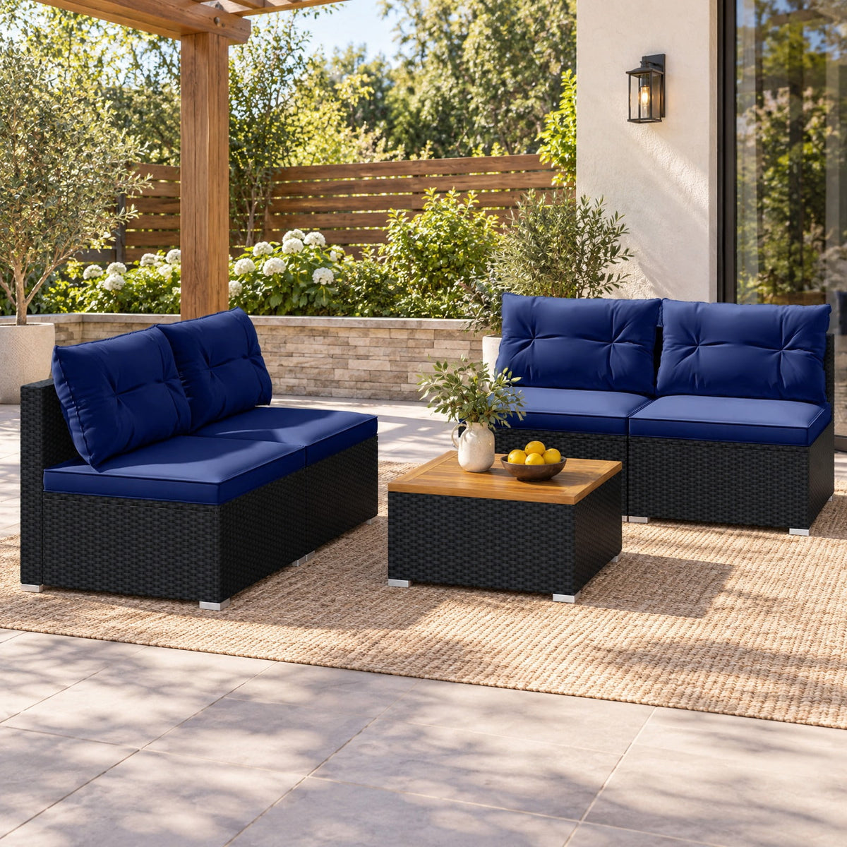 Airfind 5 Piece Outdoor Furniture Set with Solid Tabletop and Soft Cushions, Chair 400 lbs Capacity, 27 x 25 x 25 Footprint, Navy