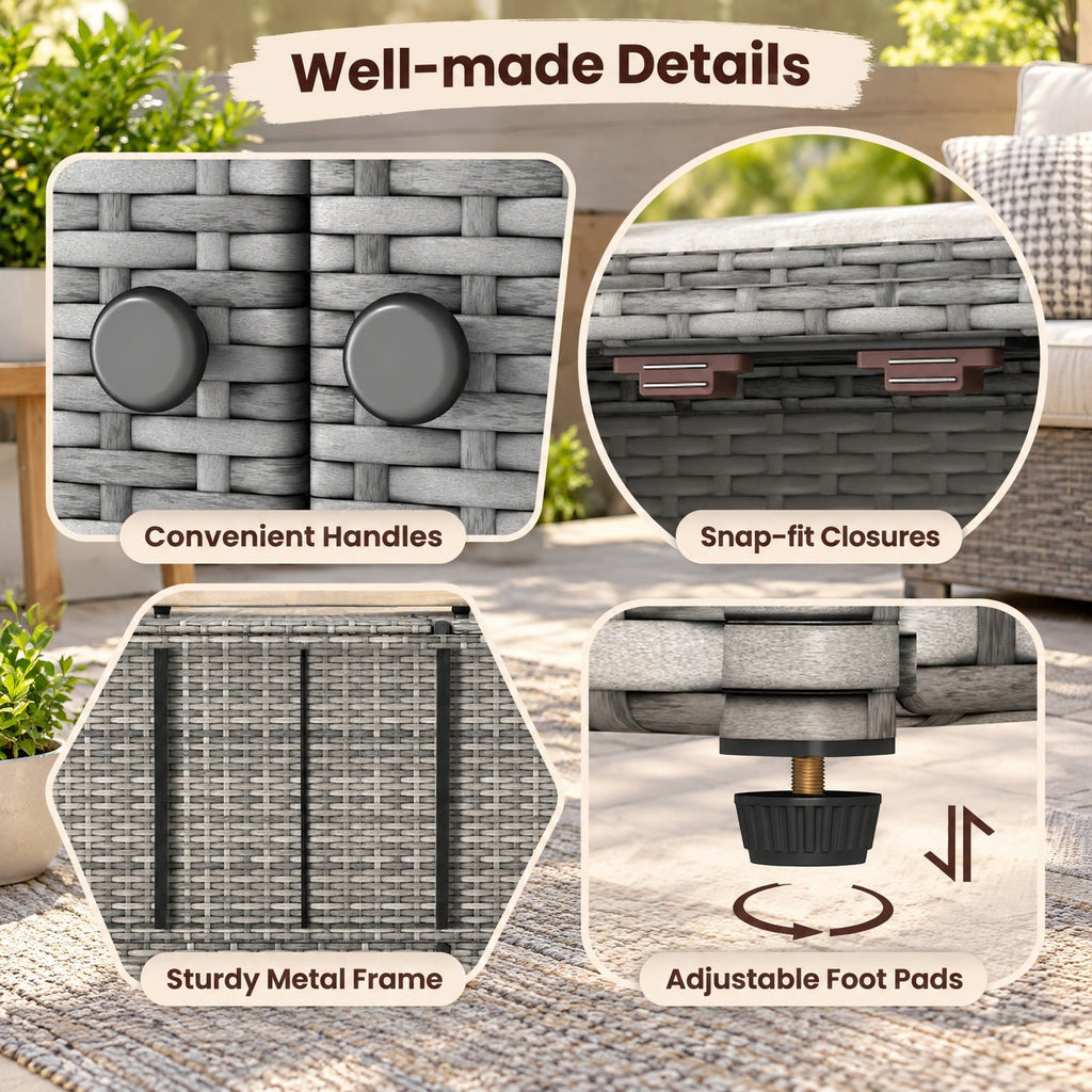 Airfind 3 Doors Outdoor PE Wicker Storage Cabinet for Deck, 110 lbs Capacity, PE Rattan Metal Frame, 48 x 17 x 40 Footprint, Gray