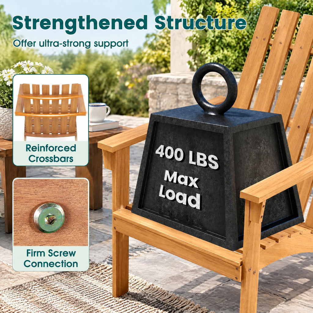 Airfind Acacia Wood Patio Adirondack Chair with Inclined Seat and High Backrest for Porch, 400 lbs Capacity, Acacia Wood Frame, Natural