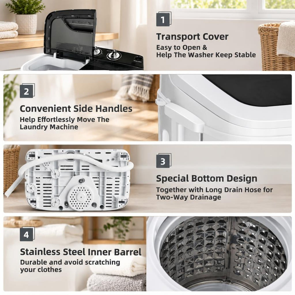 Airfind 8 Lbs Compact Mini Twin Tub Washing Spiner Machine for Home and Apartment, 23 x 14 x 27 Footprint, Gray