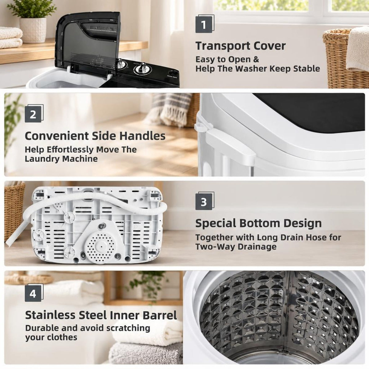 Airfind 8 Lbs Compact Mini Twin Tub Washing Spiner Machine for Home and Apartment, 23 x 14 x 27 Footprint, Gray