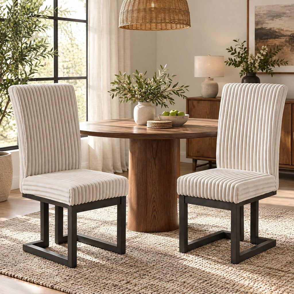 Airfind Upholstered Dining Chairs Set of 2 with Rubber Wood Legs and Padded Seat for Dining Room, 330 lbs Capacity, Rubber Wood Frame, Beige