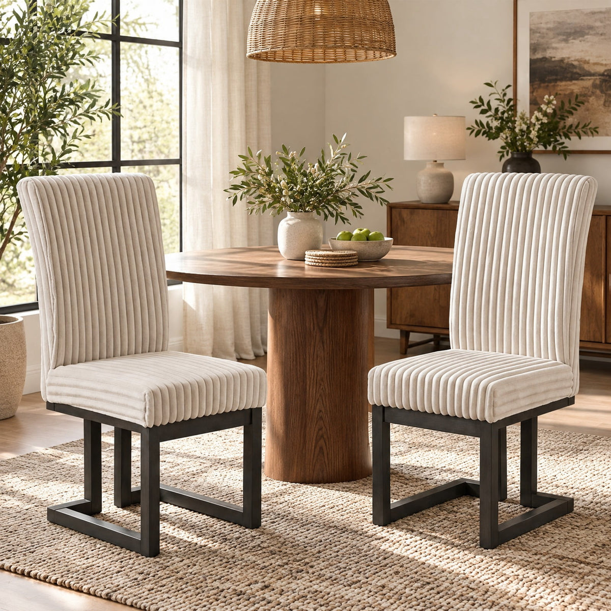 Airfind Upholstered Dining Chairs Set of 2 with Rubber Wood Legs and Padded Seat for Dining Room, 330 lbs Capacity, Rubber Wood Frame, Beige