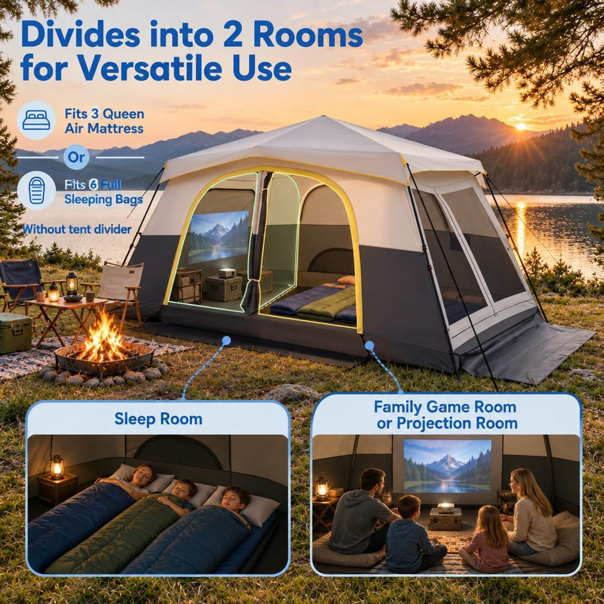 Airfind 10 Person Instant Cabin Camping Tent with Rainfly 13 ft x 9 ft Portable Large Family Tent, Beige