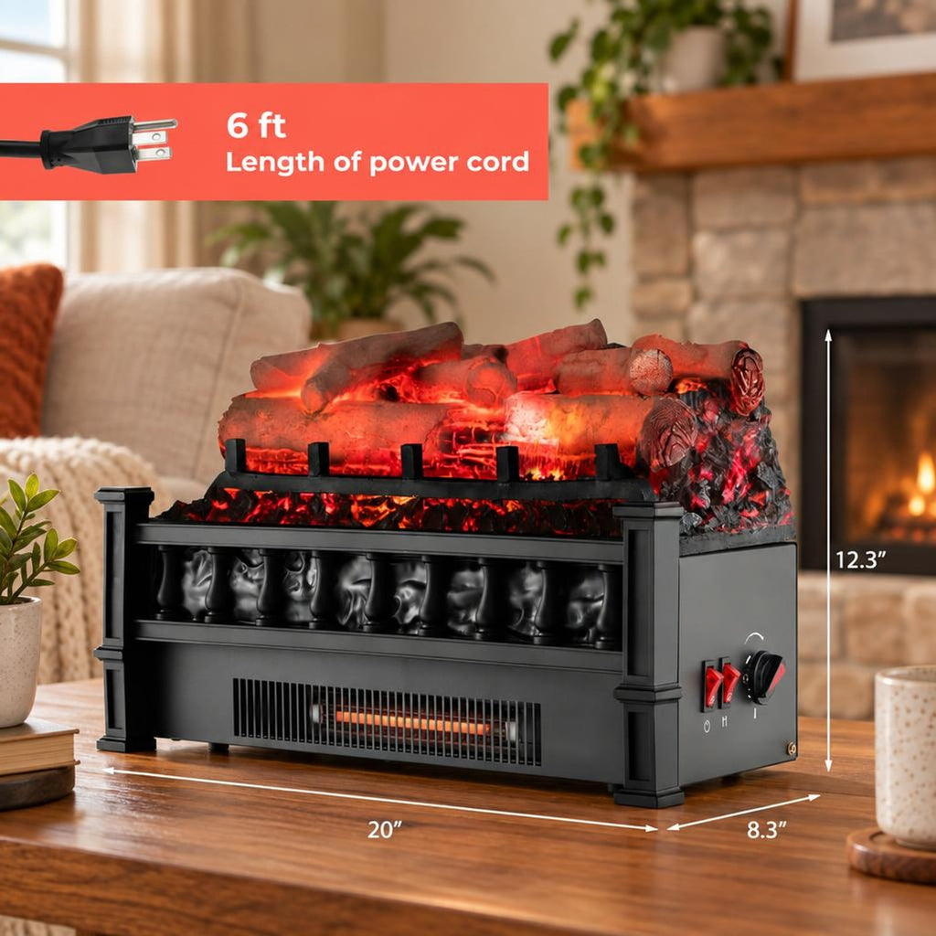 Airfind 20 Inch Electric Fireplace Heater with Realistic Birchwood Ember Bed, Black, Easy to operate with functional control panel