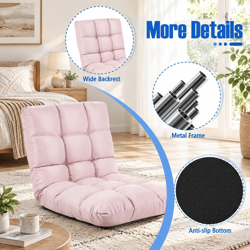 Airfind 14-Position Adjustable Folding Lazy Gaming Sofa, 264 lbs Capacity, Cotton and linen fabric steel Frame, Light Pink