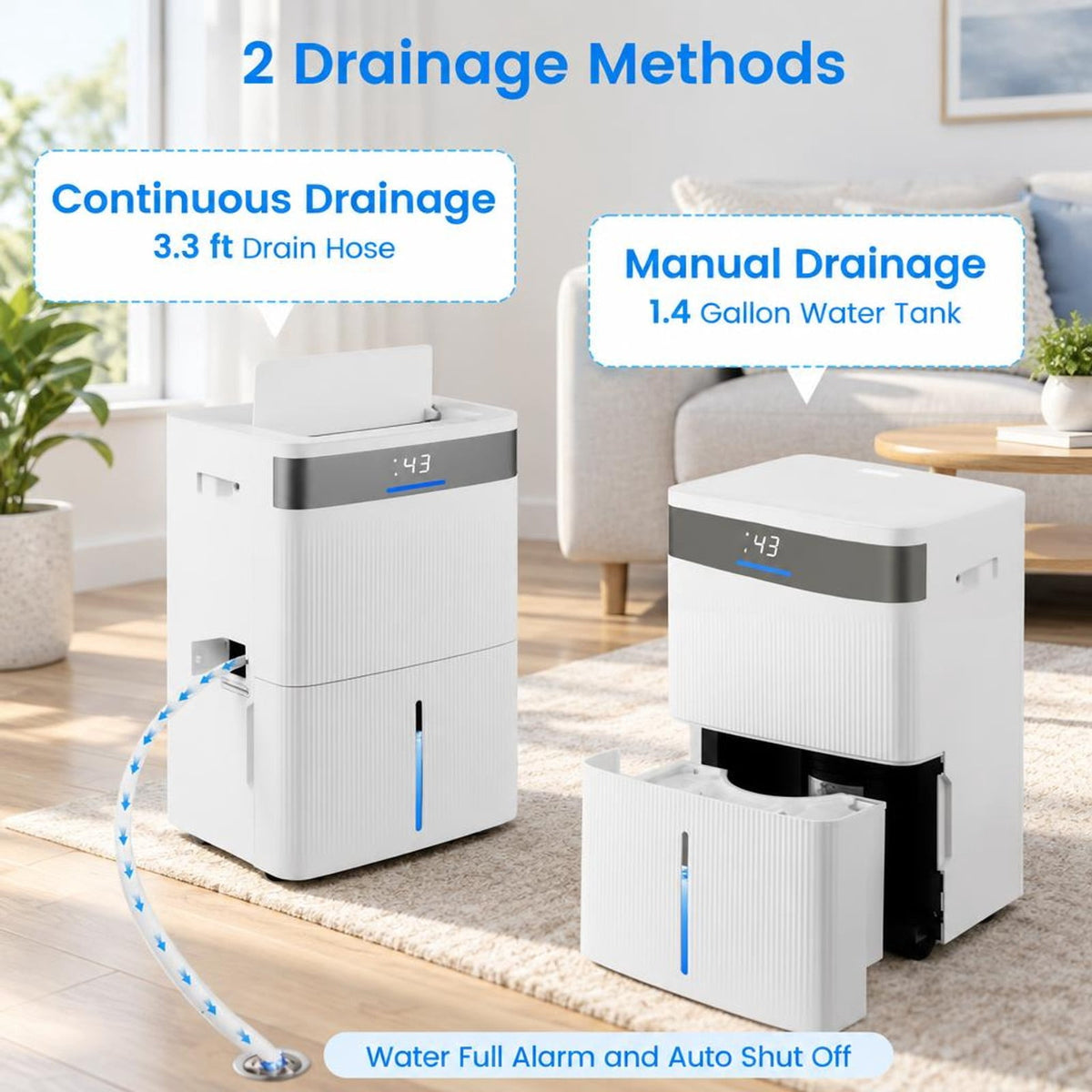 Airfind Dehumidifier, 96 Pints, with 24H Timer and 3-Color Indicator, ABS Frame, 13.5 Inch x 10.5 Inch x 20.5 Inch/34 x 26.5 x 52 cm Footprint, White