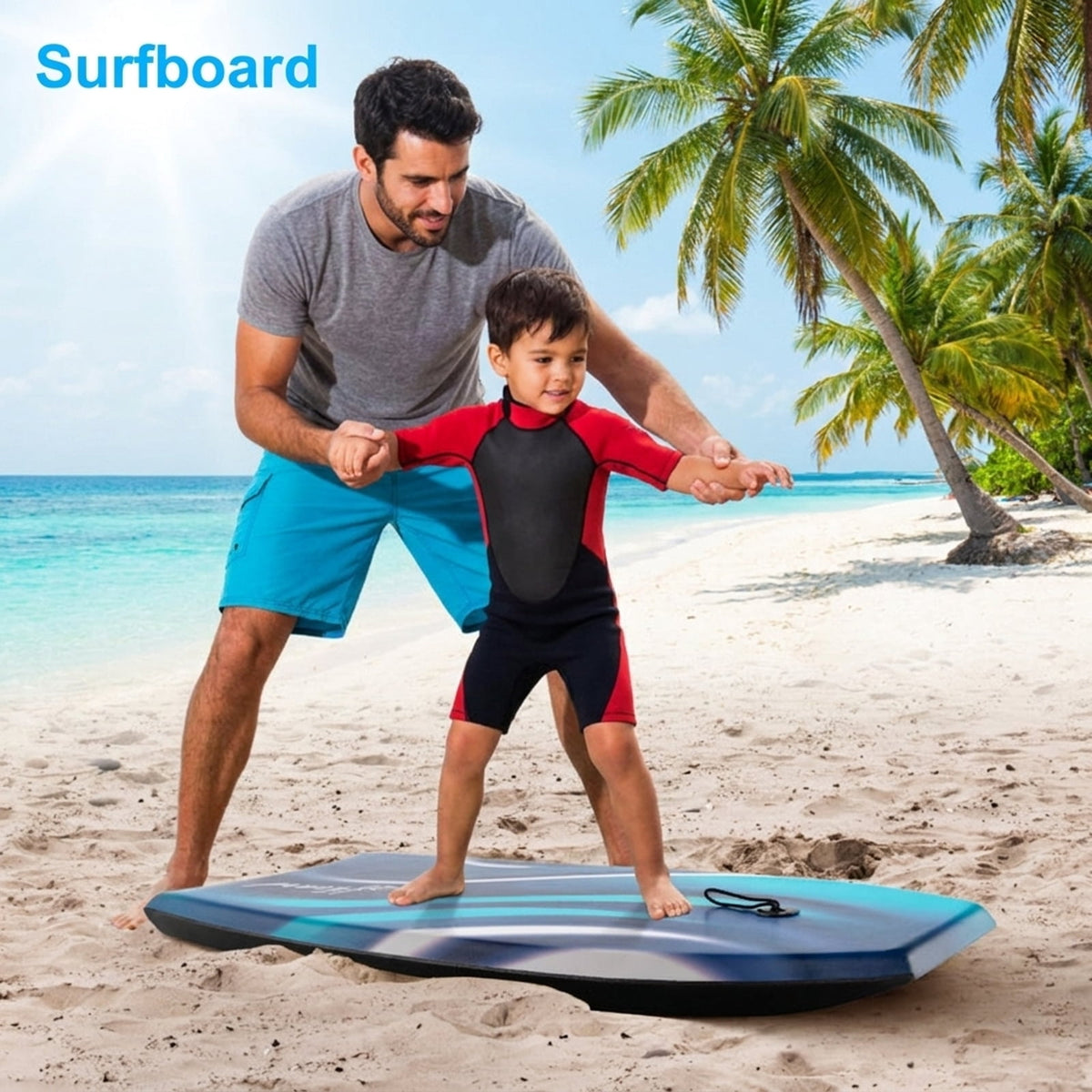 Airfind 41 Boogie Board with Tropical Reef Graphic Deck ¡ª EPS Core, XPE Top, HDPE Slick Bottom, Crescent Tail, Coiled Wrist Leash