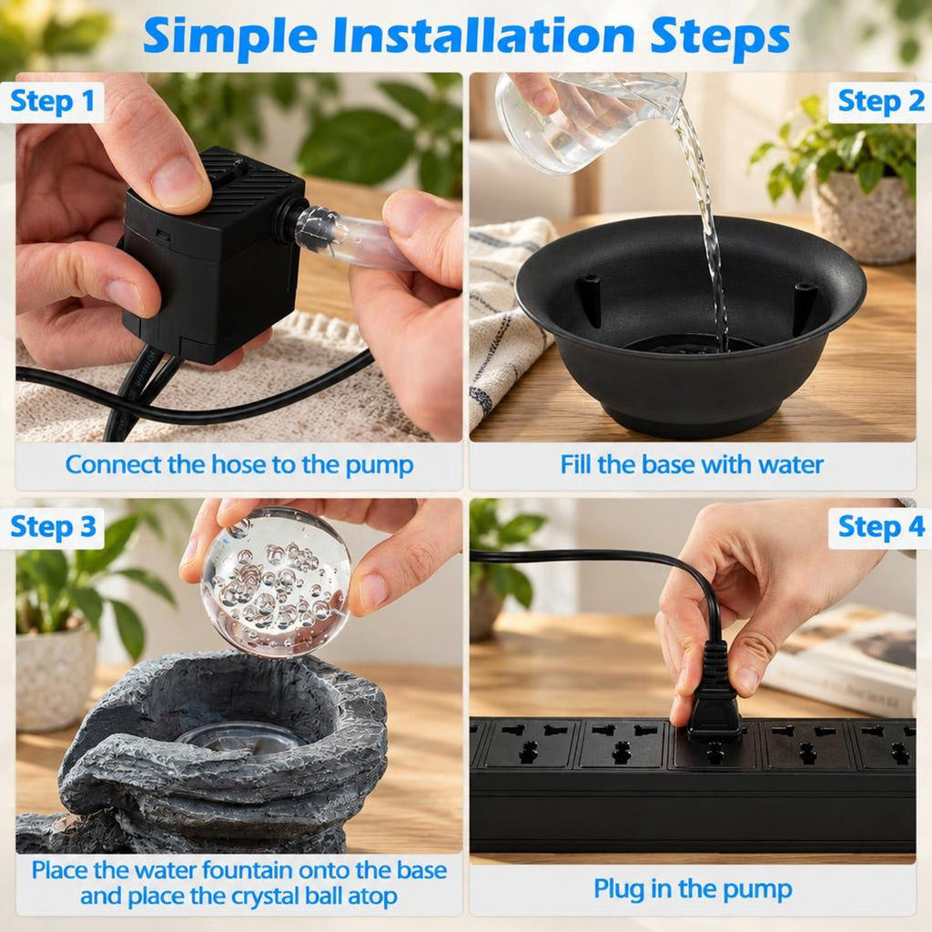 Airfind Tabletop Water Fountain with Rolling Crystal Ball and Color-Changing LED Light-C, PP Resin Fiberglass Style A Frame, 8.5 x 10.5 Footprint