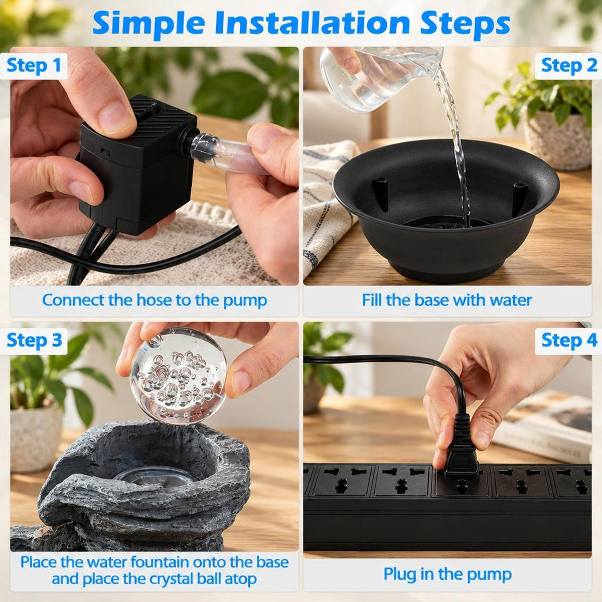 Airfind Tabletop Water Fountain with Rolling Crystal Ball and Color-Changing LED Light-C, PP Resin Fiberglass Style A Frame, 8.5 x 10.5 Footprint