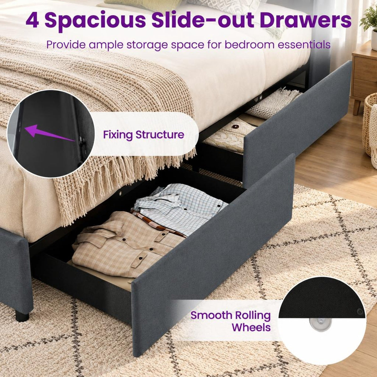 Airfind Full/Queen Size Bed Frame with LED Lights and Charging Station, 1100 lbs Capacity, 82.5 x 57 x 48 Bed Platform 75 x 54.5 Footprint