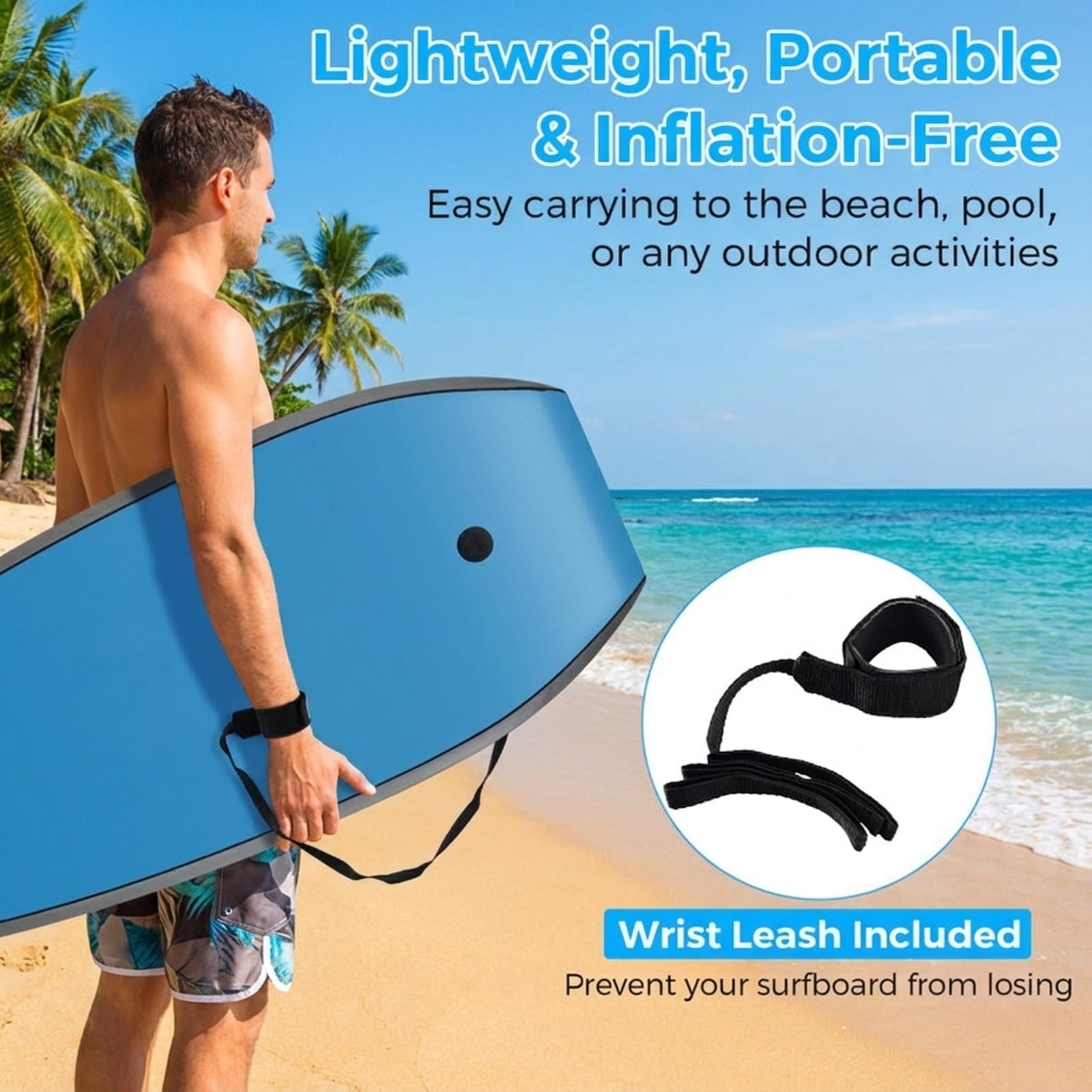 Airfind 33 Boogie Board with Tropical Reef Graphic Deck ¡ª EPS Core, XPE Top, HDPE Slick Bottom, Crescent Tail, Coiled Wrist Leash