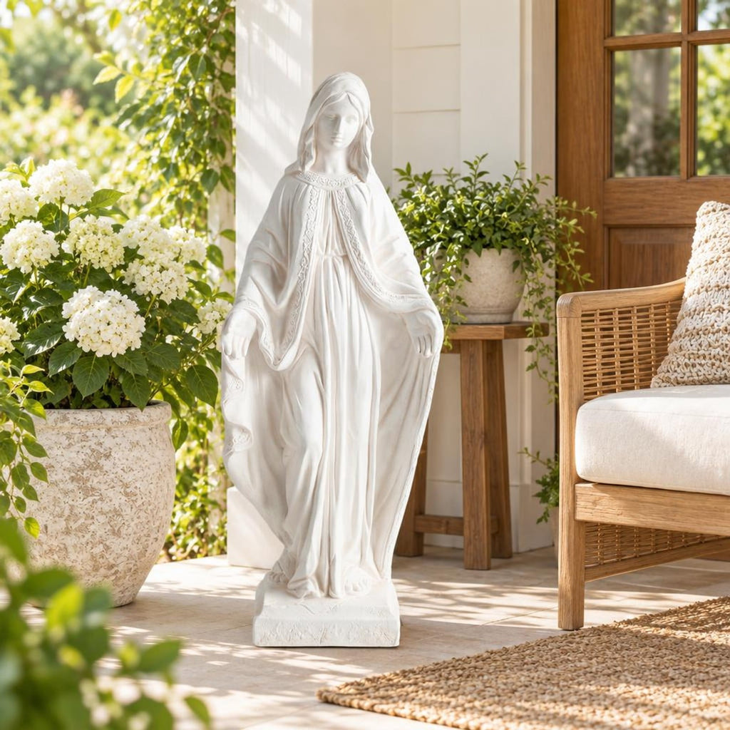 Airfind 31.5 Inch Virgin Mary Statue with Aged Finish for Yard Patio, Magnesium Oxide Fiber Filaments Frame, 8.5 x 8.5x 31.5 Footprint, White