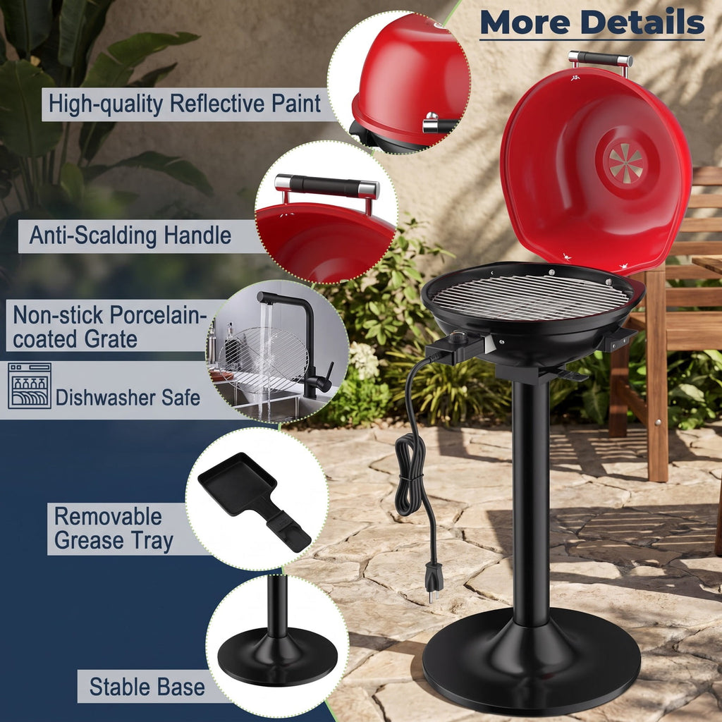 Airfind 1600W Portable Electric BBQ Grill with Removable Non-Stick Rack, Metal Stainless Steel, 20.5 Inch X 17.5 Inch X 32.5 Inch, Black