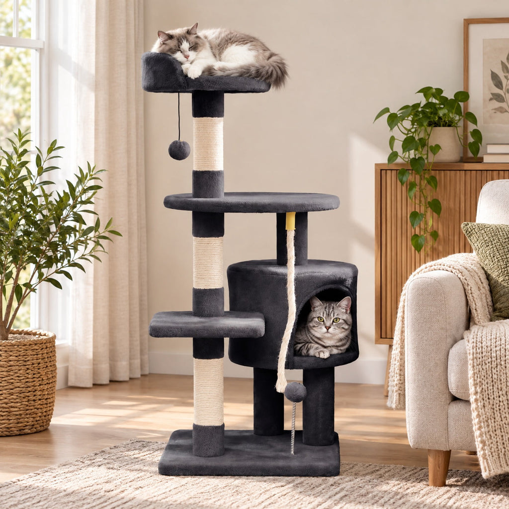Airfind 36 Inch Tall Kitten Tower with Condo and Plush Perch, 22 lbs Capacity, Engineered Wood Sponge Plush Fabric Sisal Base Frame, Dark Gray