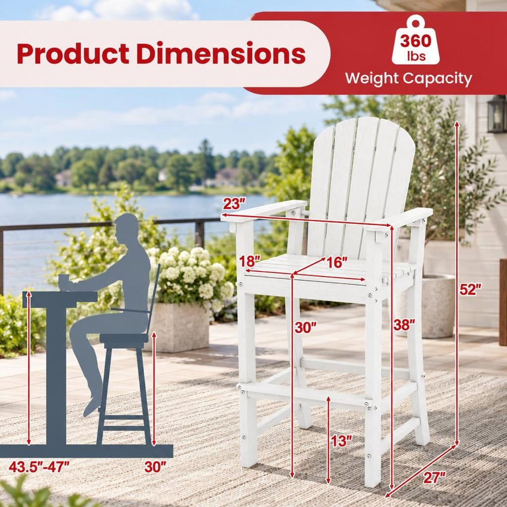Airfind 30 Inches Counter Height Outdoor HDPE Bar Stool with Armrests and Footrest, 360 lbs Capacity, HDPE Frame, White