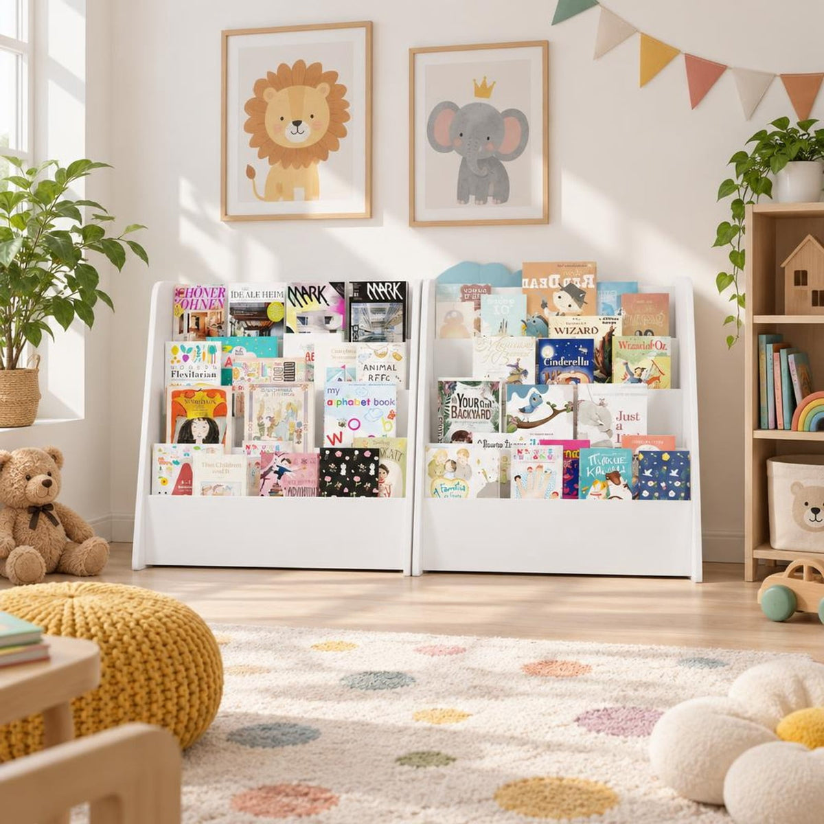 Airfind 4-Tier Kids Bookshelf with Deep Compartments for Bedroom, White, 4 open and deep compartments for book storage