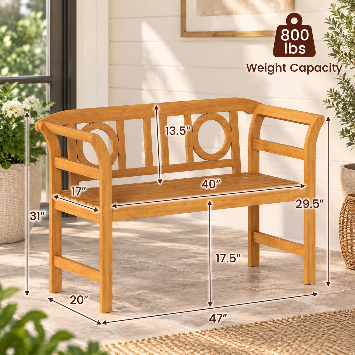 Airfind Acacia Wood 2, 800 lbs Capacity, Acacia Wood Frame, 47 × 20 × 31 Footprint, Wood, Reinforced crossbar for additional stability