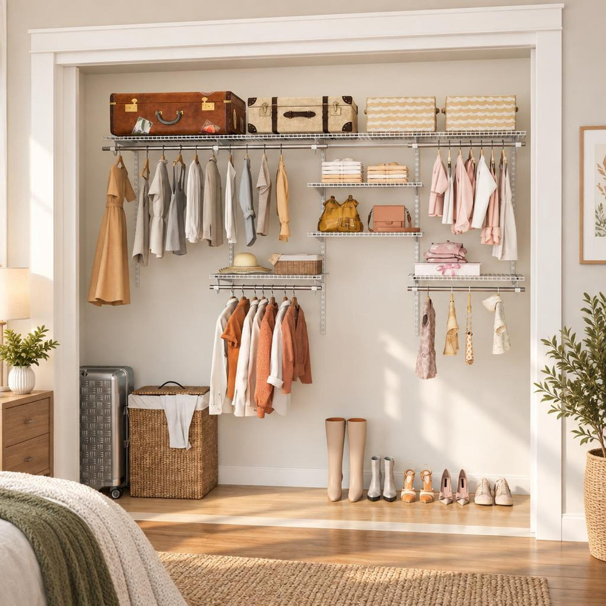 Airfind 4, 8 Feet Closet Organizers and Storage System with Hanging Rod for Laundry Bedroom, White, for Everyday Home Use, for Easy Setup