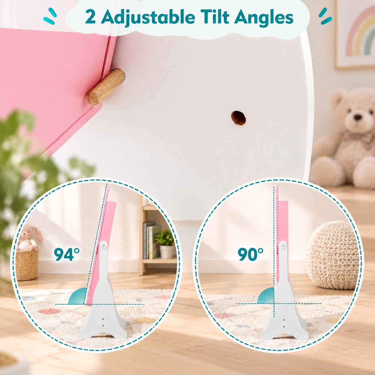 Airfind Youth Jewelry Armoire Cabinet with 2 Tilt Angles and Large Capacity, Mdf, 13.5 Inch X 12 Inch X 45 Inch with MDF and Glass Construction, Pink