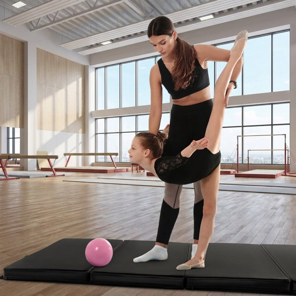Airfind Folding Gymnastics Mat with Detachable Sweatproof PU Leather Cover and Carry Handles, Thick Foam Tumbling Exercise Mat, Black