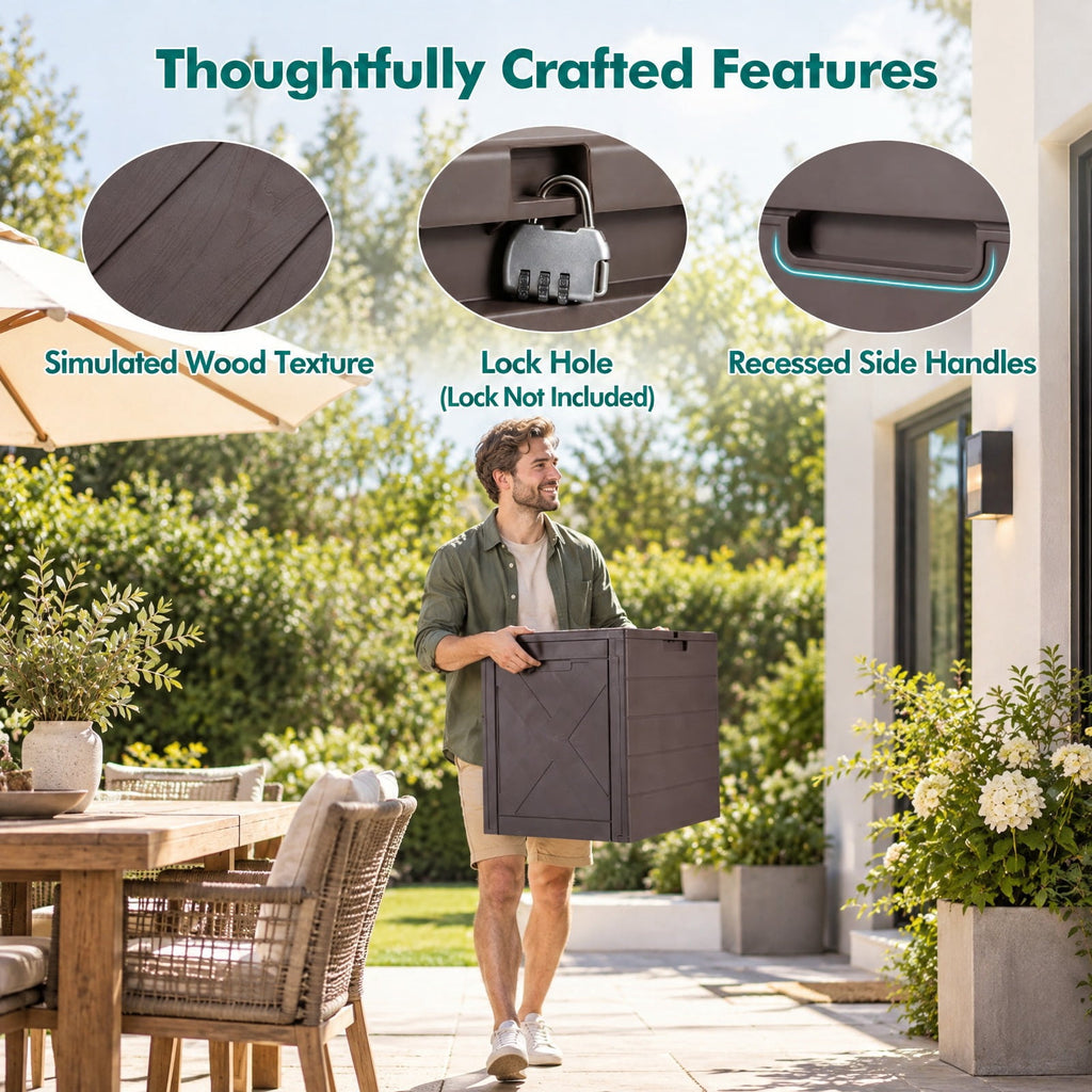 Airfind 25 Gallon Storage Bin with Lid Carry Handles and Lock Hole for Patio Furniture Accessories, 110 lbs Capacity, PP Frame, Brown