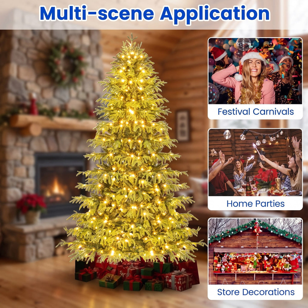 Airfind Artificial Christmas Tree with LED Lights and PVC Mixed Branch Tips-7, TPE PVC Metal Tree Height 6/7/8 ft Tree Width 3.9/4.3/4.7 ft Frame