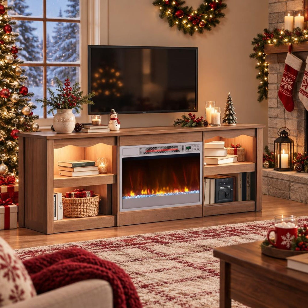 Airfind 23 Inch 1500W Recessed Electric Fireplace Insert with Remote Control, Metal Tempered Glass PS Frame, Silver