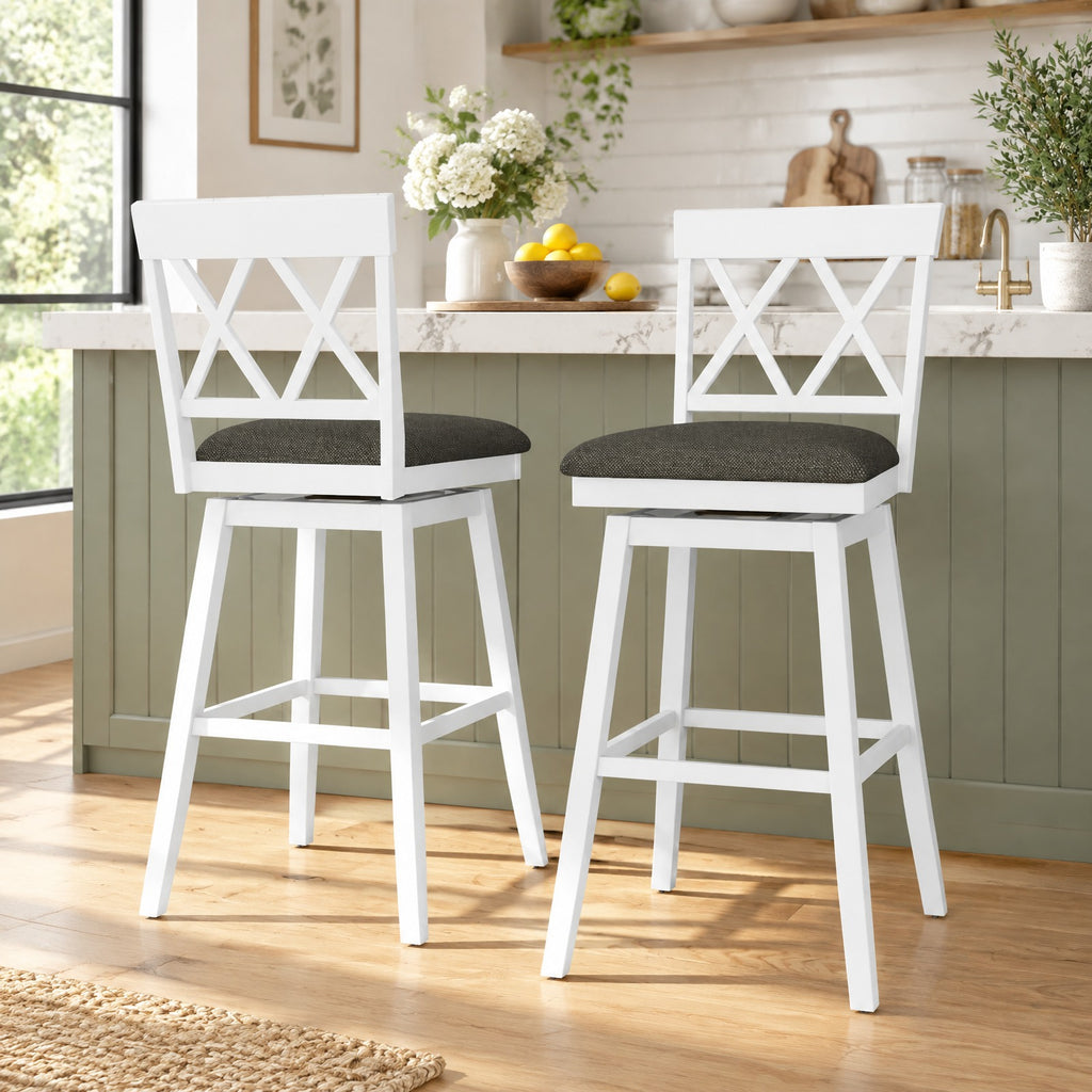 Airfind 29 Inch Counter Height Barstool with Backrest and Upholstered Seat Cushion for Kitchen Dining Room-29 Inch, 330 lbs Capacity, White