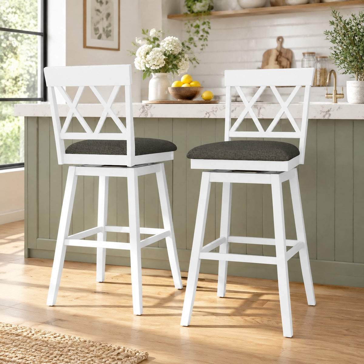 Airfind 29 Inch Counter Height Barstool with Backrest and Upholstered Seat Cushion for Kitchen Dining Room-29 Inch, 330 lbs Capacity, White