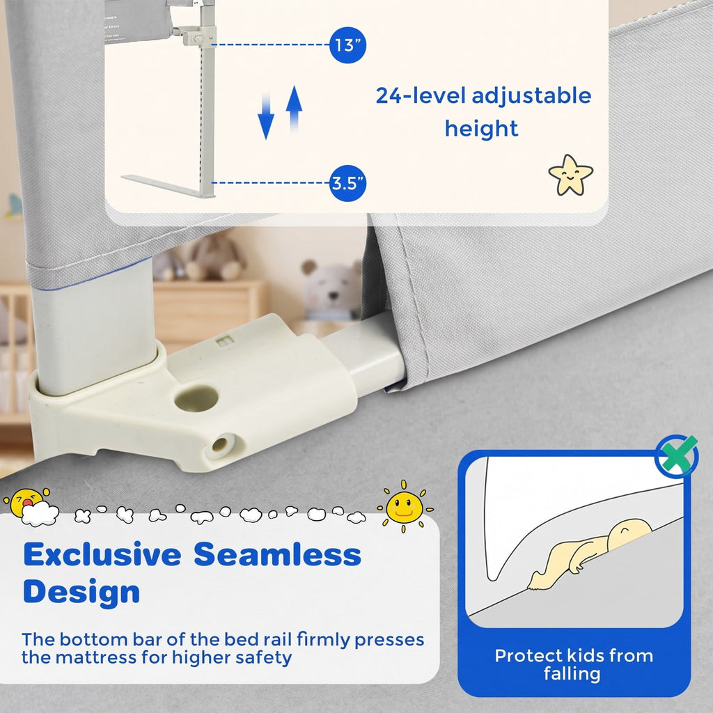 Airfind 57 Inch Toddlers Vertical Lifting Baby Bed Rail Guard with Lock, Steel oxford fabric Frame, 57 x 10 x 40 Footprint, Grey