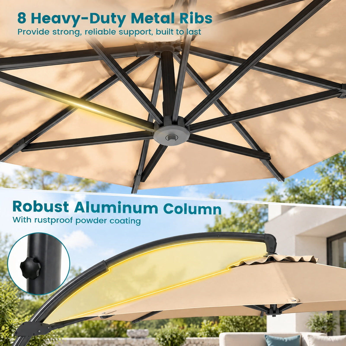 Airfind 11 FT Cantilever Patio Umbrella with Base with 360° Rotation and Tilt Adjustment, Polyester Fabric Aluminum Metal Frame, Brown