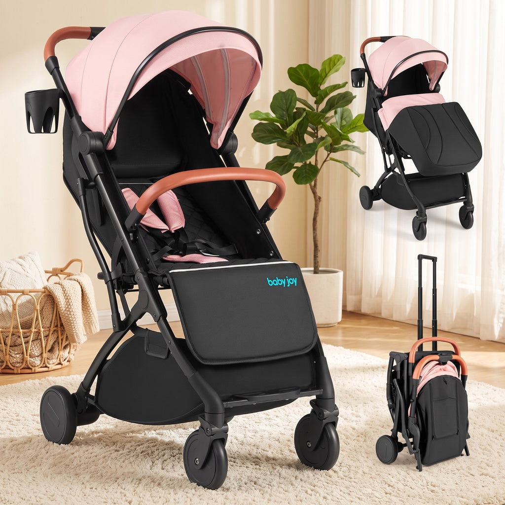 Airfind Lightweight Baby Stroller Compact Travel Stroller with One-Hand Folding, 33 lbs Capacity, Aluminum Frame, for 0-3 years old, Pink