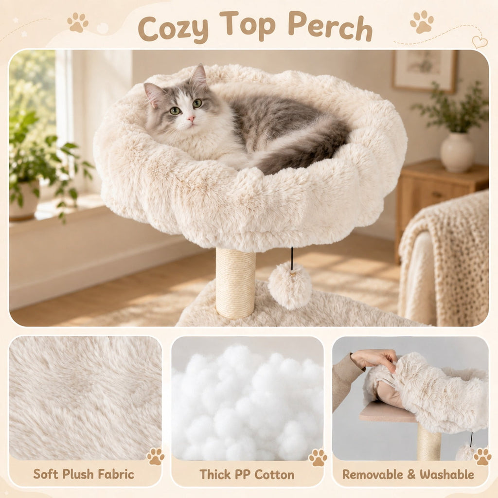 Airfind 67 Inch Multi-level Cat Tree with Large Cat Condo and Padded Perch, 22 lbs Capacity, Polyester Fabric PP Cotton Sisal Engineered Wood Frame