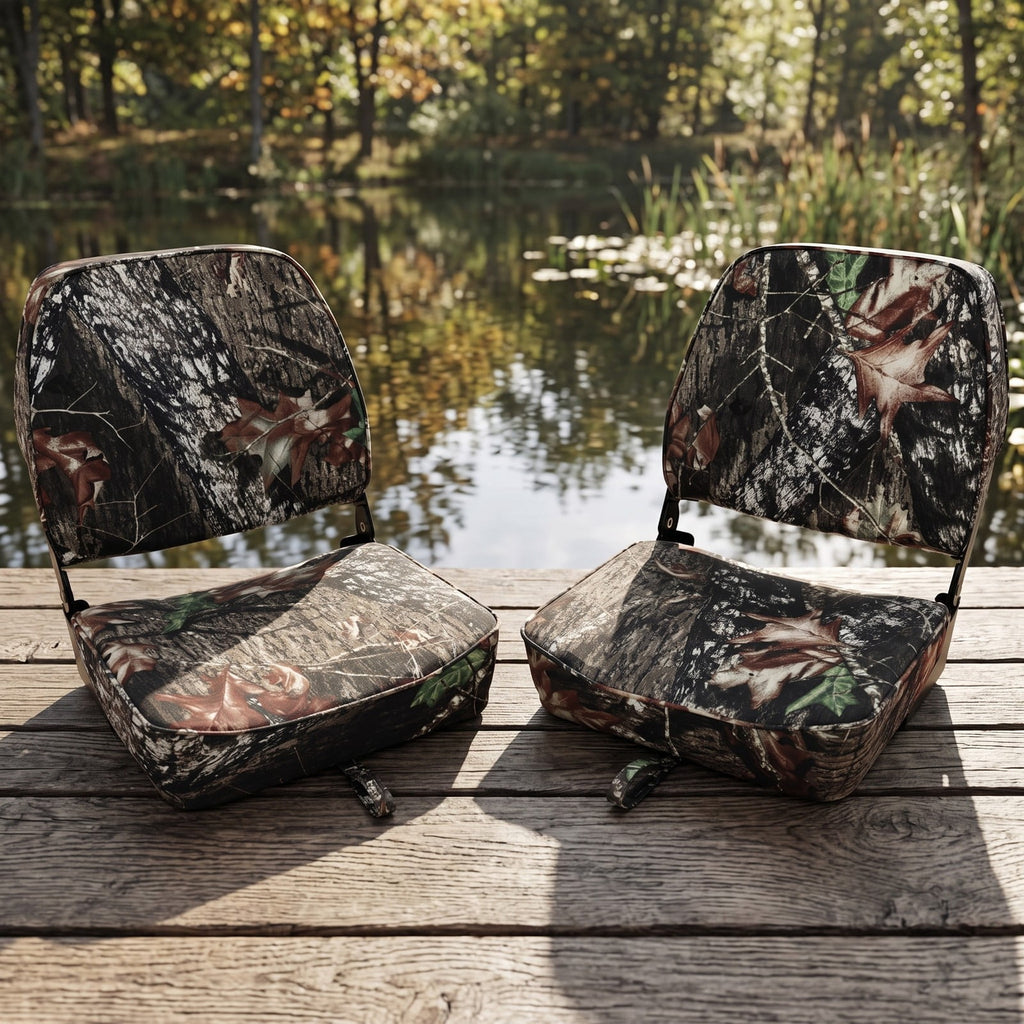 Airfind Folding Low Back Boat Seats 2 Pack with Thick Sponge Padding and Aluminum Hinges for Fishing and Jon Boats, Camouflage