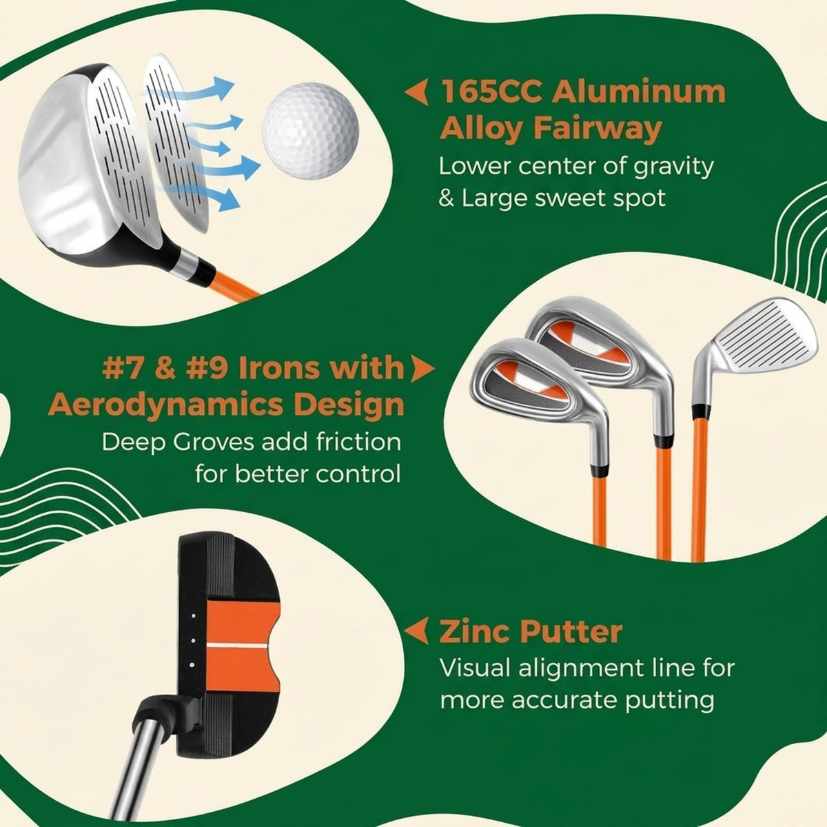 Airfind 5-Piece Junior Golf Club Set for Kids Age 11 to 13 with Stand Bag and Headcover, Orange