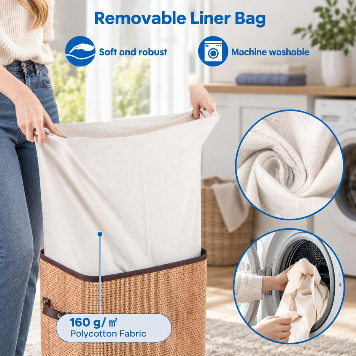 Airfind 19 Gal Rectangle Laundry Basket Bamboo Clothes Hamper with Handles and Lid, Bamboo and polyester cotton Frame, Yellow