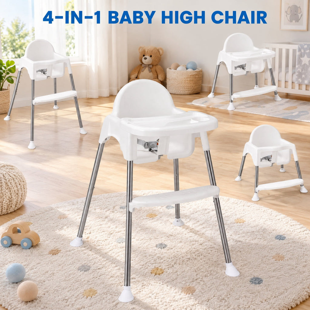 Airfind 4-in-1 Convertible Youth High Chair with Removable Double Tray, 33 lbs Capacity, PP Frame, for 6-36 Months, 26 Inch x 23.5 Inch x 33.5 Inch, White