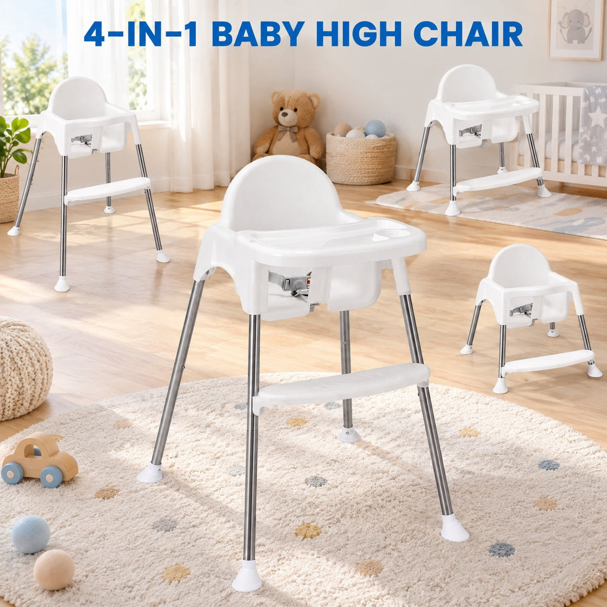 Airfind 4-in-1 Convertible Youth High Chair with Removable Double Tray, 33 lbs Capacity, PP Frame, for 6-36 Months, 26 Inch x 23.5 Inch x 33.5 Inch, White