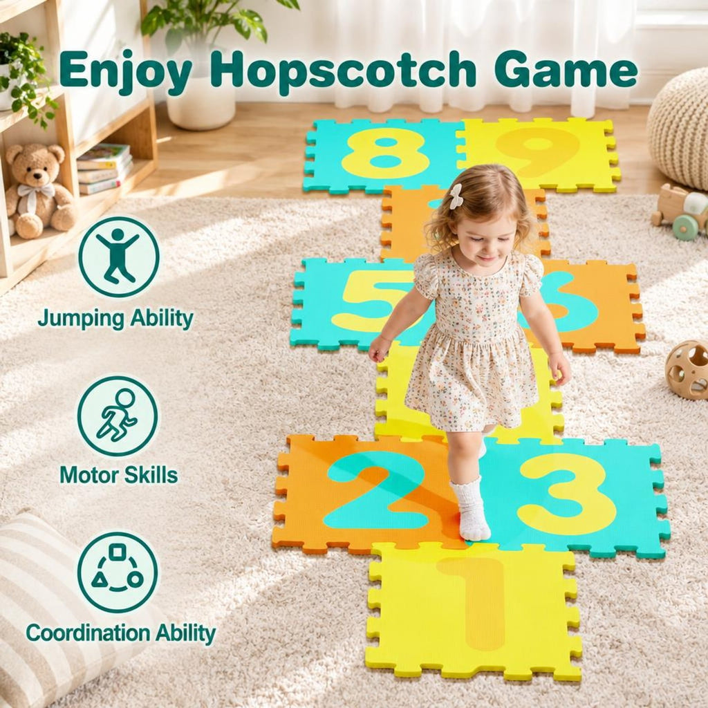 Airfind 9 Pieces Interlocking Foam Puzzle Floor Mat with 3 Marker Discs, EVA Foam Single Piece Frame, for 10 Months+, 71.5 Inch x 24.5 Inch Footprint